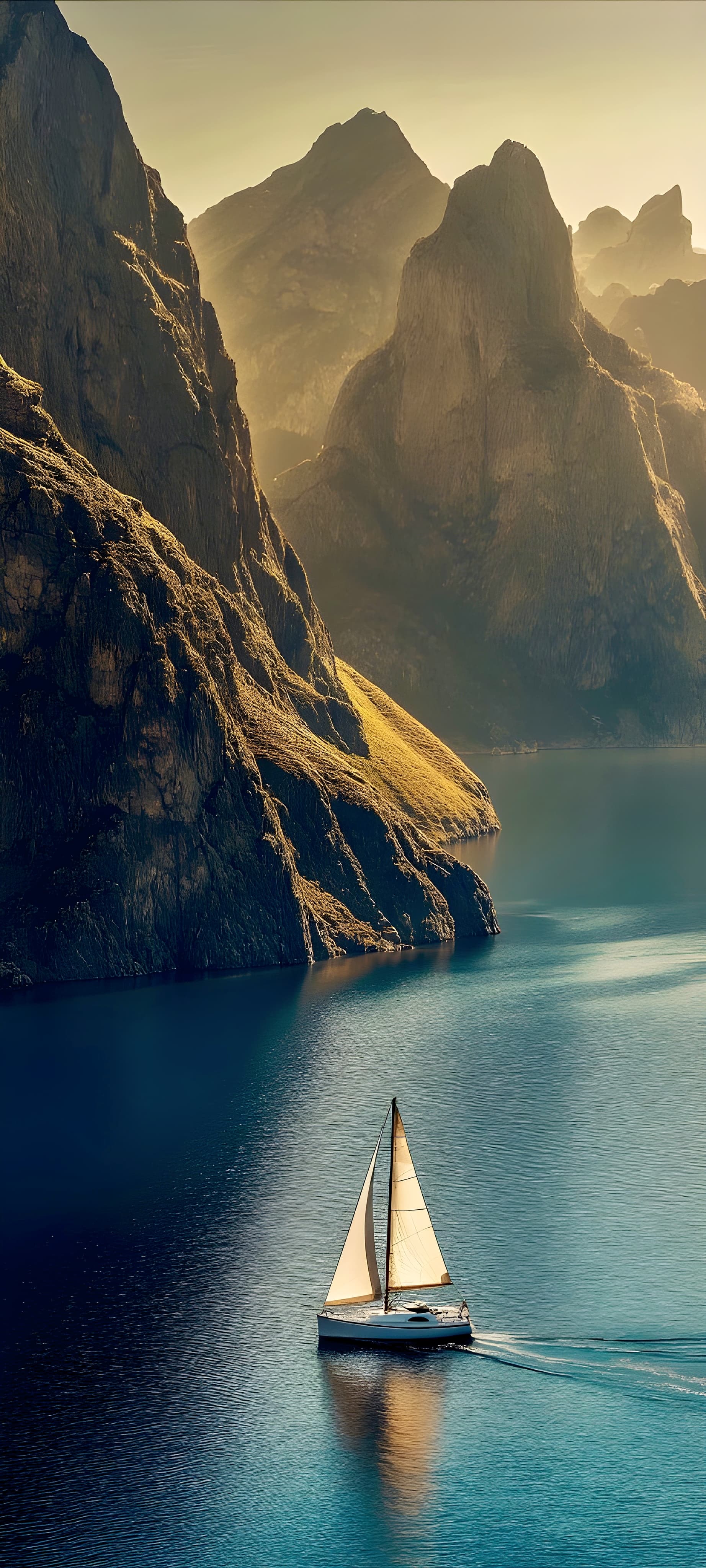 Yatch between mountains wallpaper